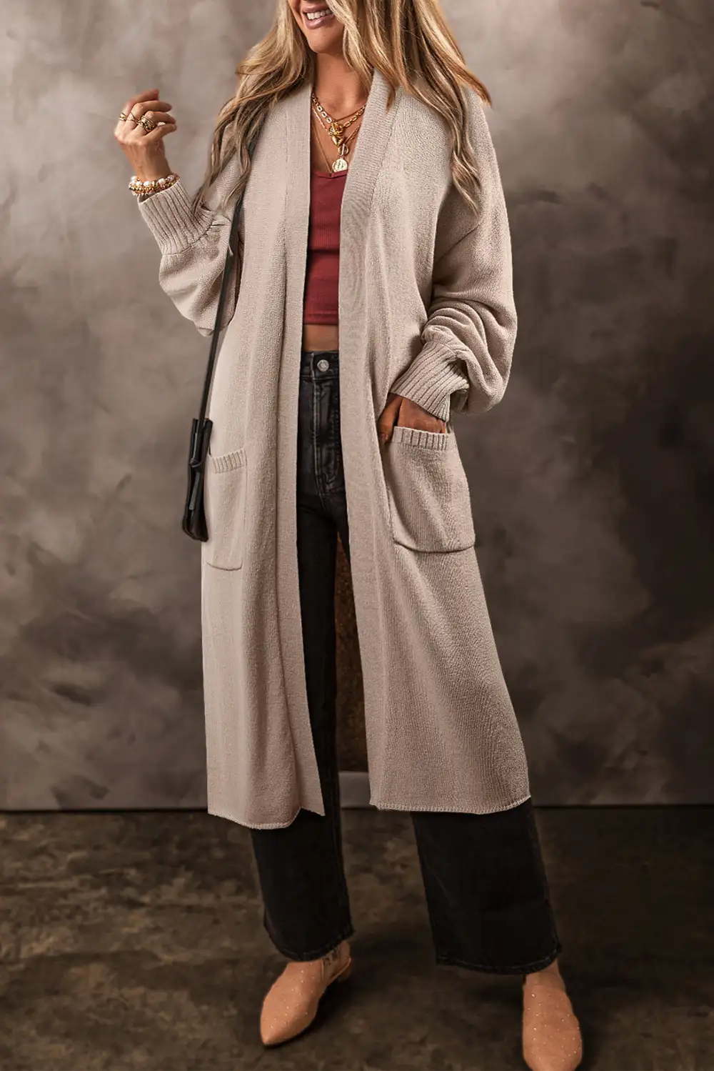 Pocketed Open Front Longline Cardigan