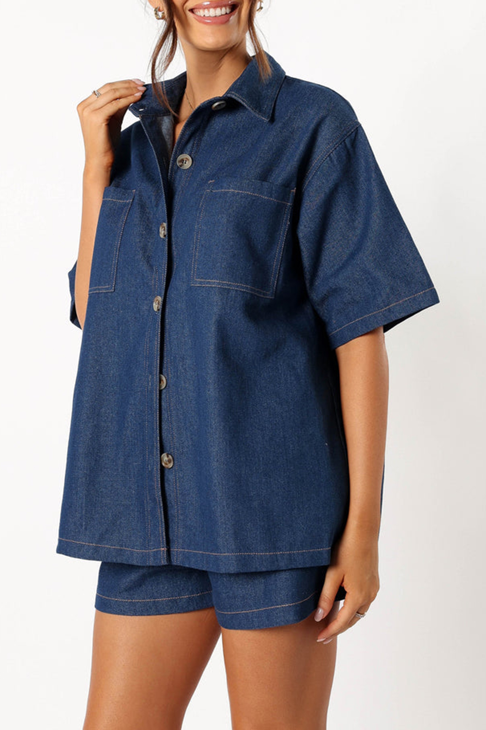 DARK DENIM LOOSE BUTTON DOWN SHIRT