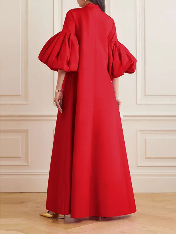 Loose Flower Shape Stand Collar Evening Dress Maxi Dress