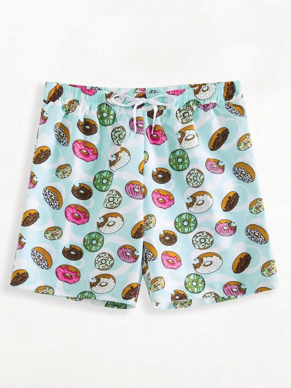 Men's Donut Print Drawstring Swim Trunks