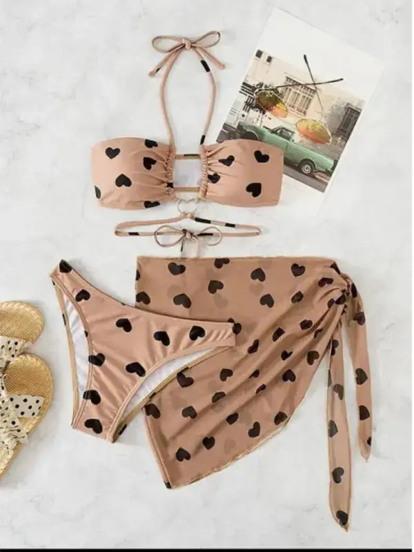 Love Print Coordinated Three Bikini Swim Set