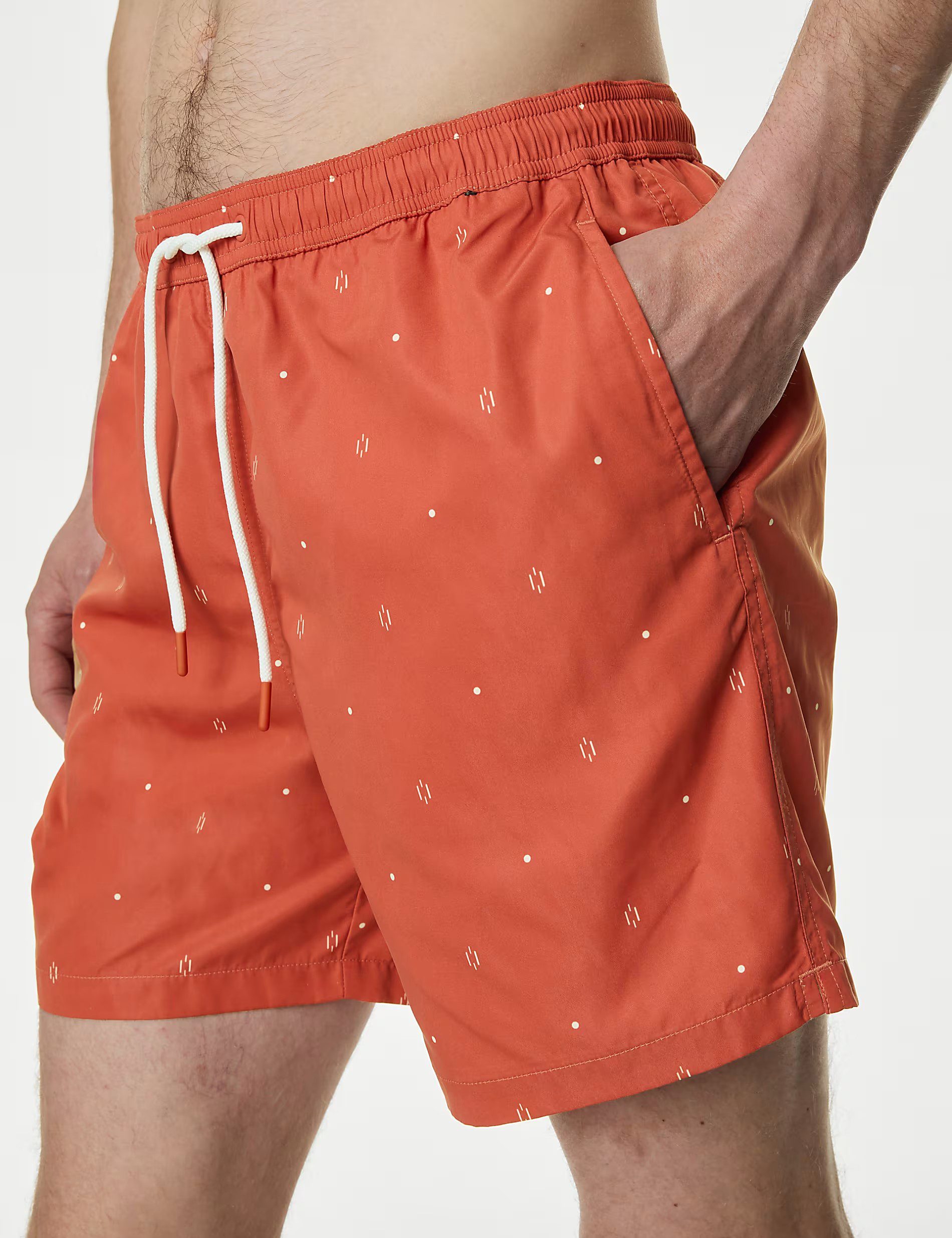 Men's Orange Patterned Drawstring Waist Swim Shorts