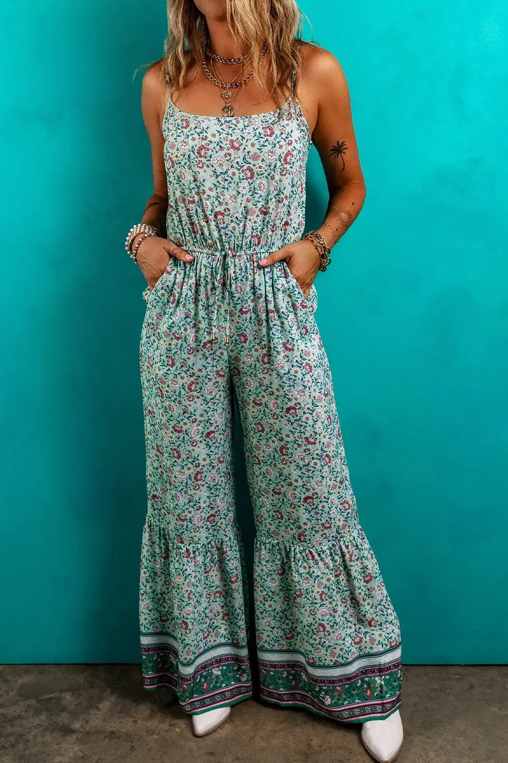 Bohemian Floral Ruffle Bottom Spaghetti Strap Accessory