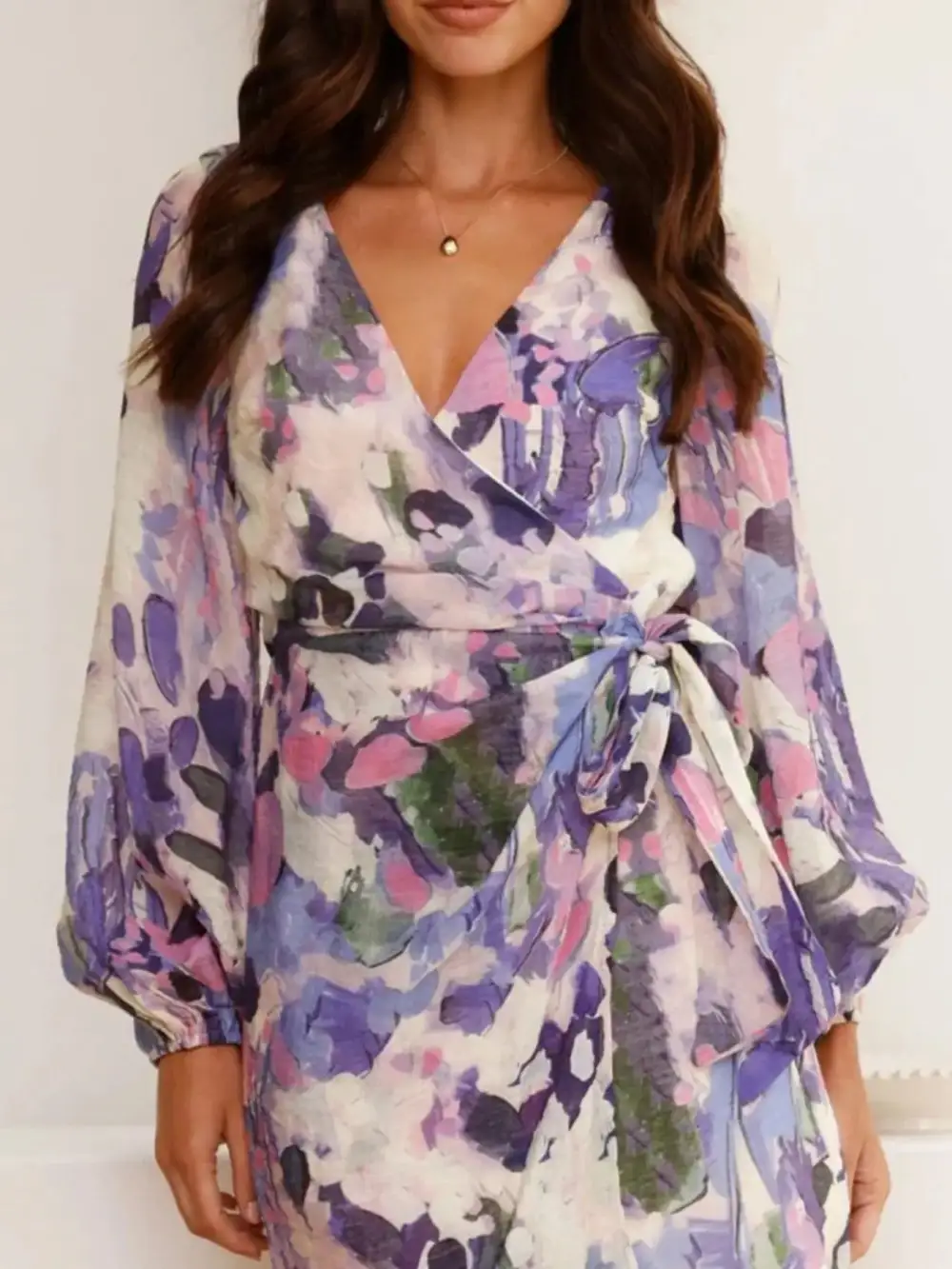 Tie Waist Long Sleeve Dress Casual