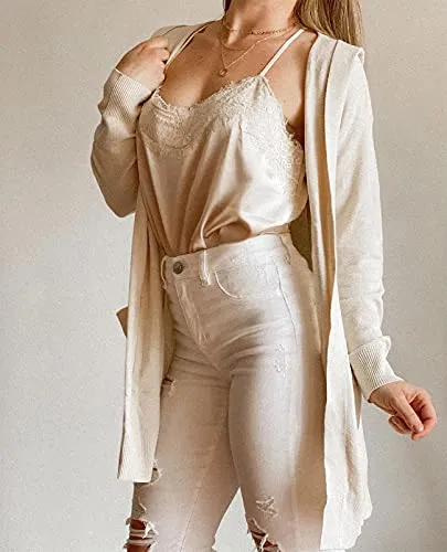 Women's Long Sleeve Open Front Hoodie Knit Sweater Cardigan Outwear