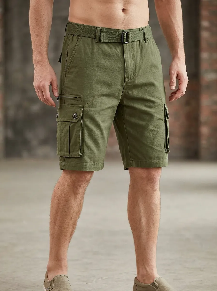 Men's Tactical Outdoor Olive Green Multi-Pocket Cargo Shorts