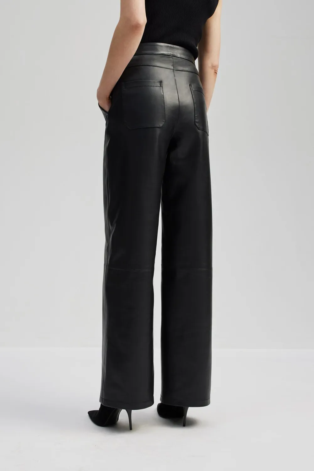 High Rise Wide Leg Leather Trousers