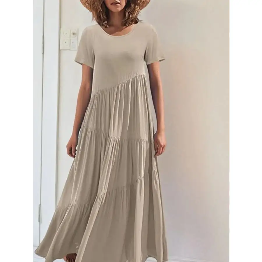 Round Neck Tiered Ruffle Maxi Dress