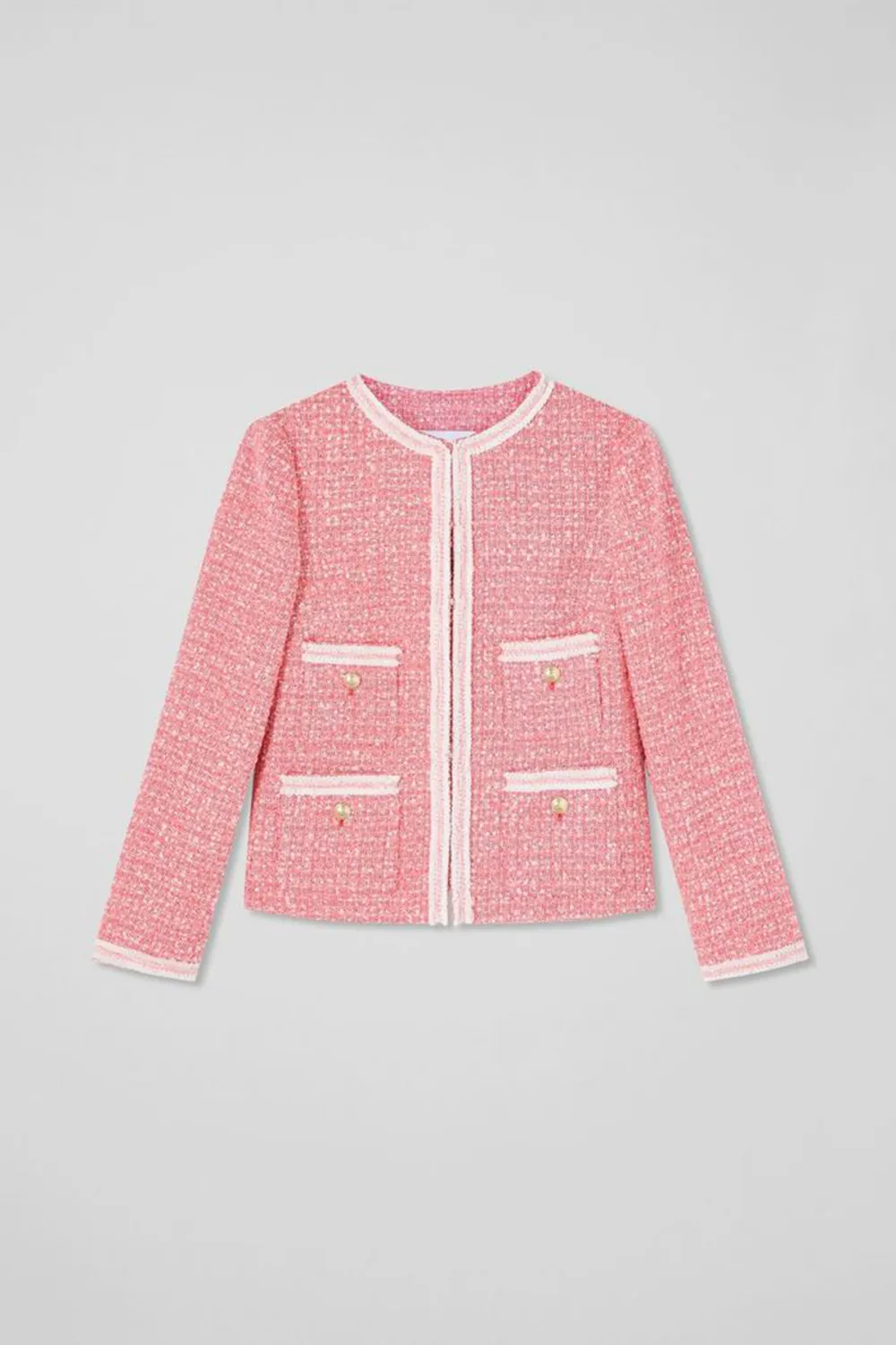 Pink Tweed Flower Detail Short Jacket