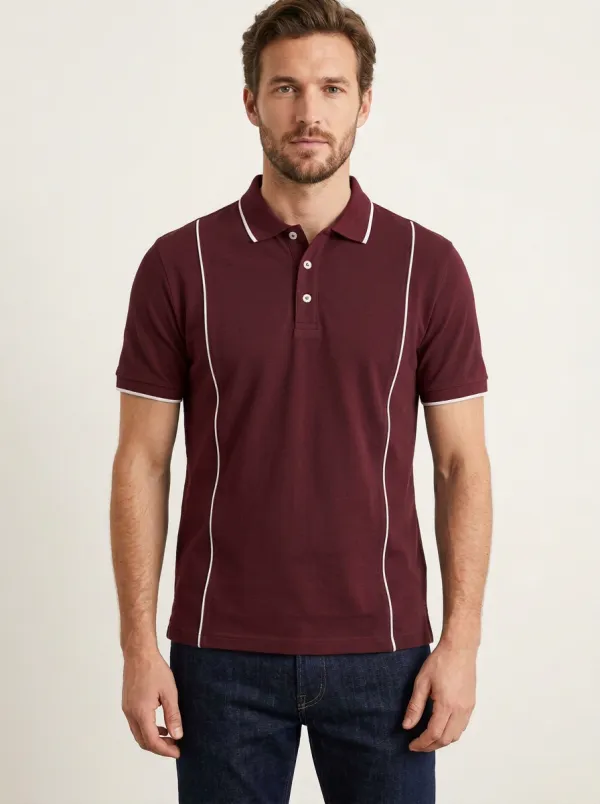 Men's Navy White Piping Contrast Pattern Polo Shirt