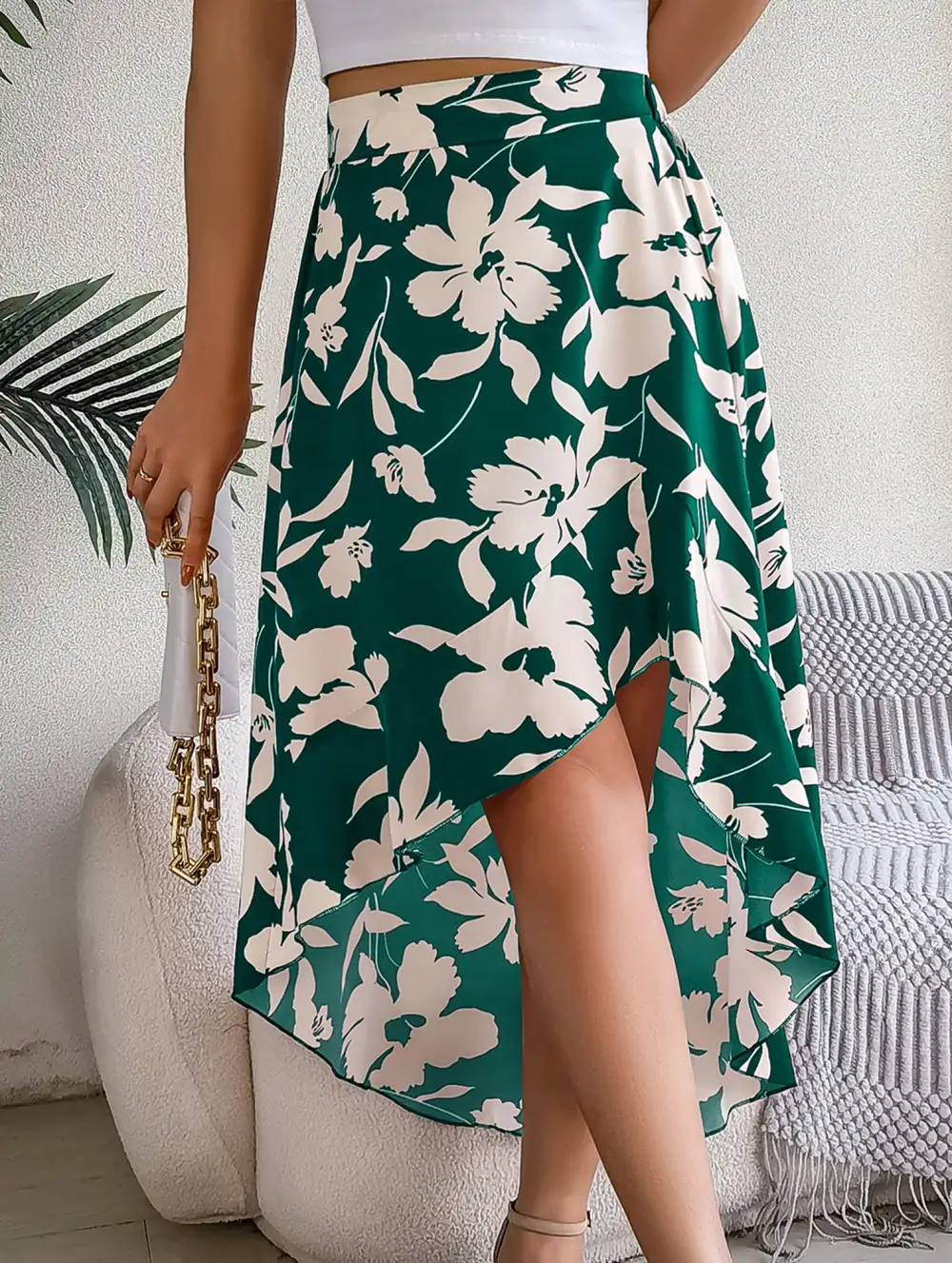 Floral Ruffle Irregular Midi Skirt