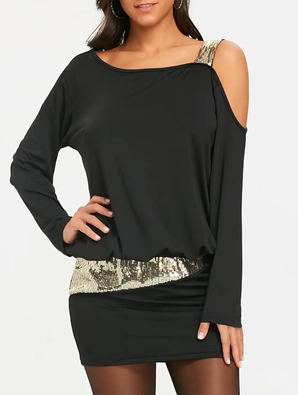 Soft Drape Spliced Off-The-Shoulder Dress