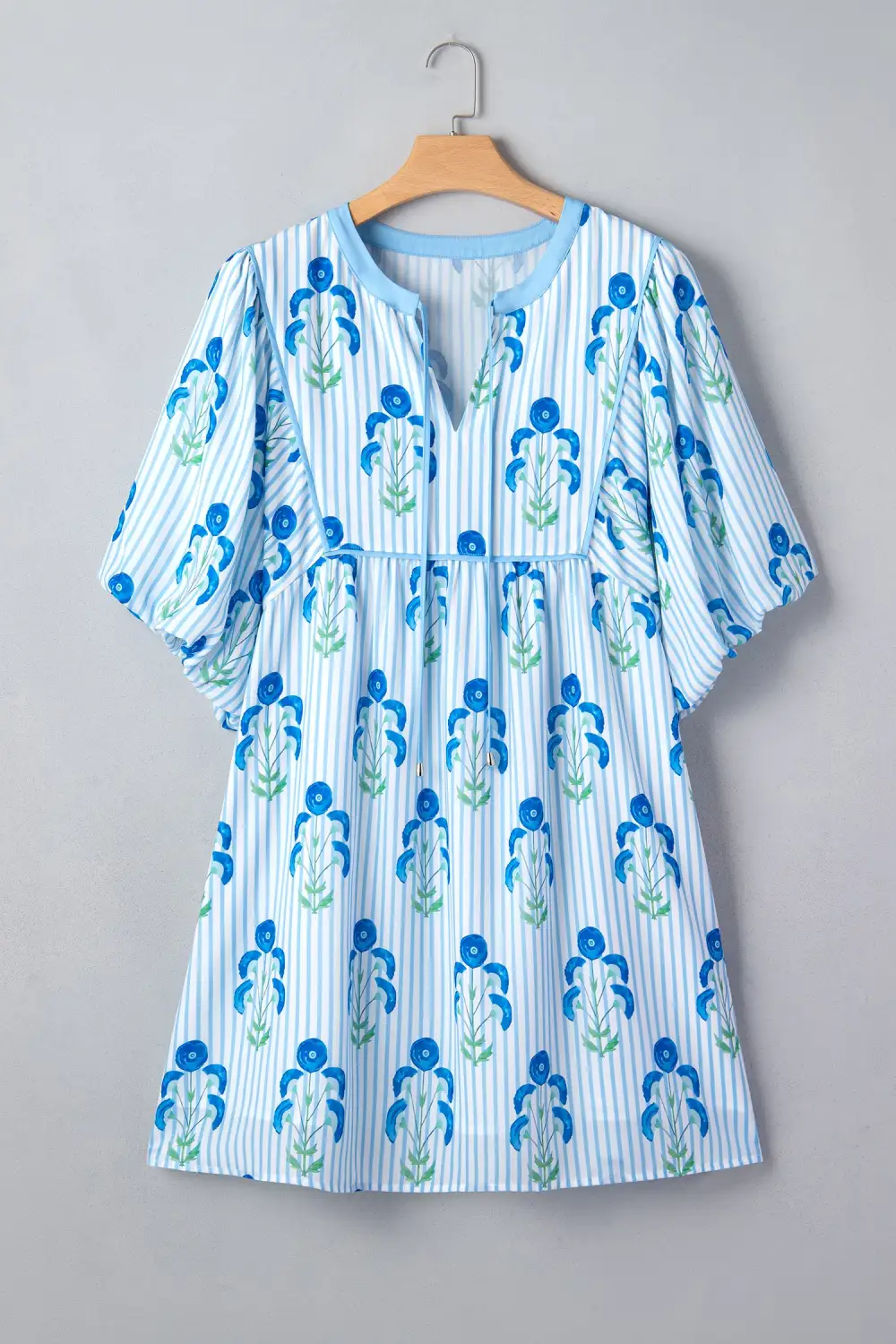 Floral Striped Short Sleeve Dress Casual
