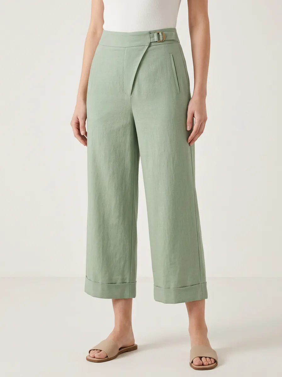Comfort Buckle Detail Utility Look Women's Cropped Pants