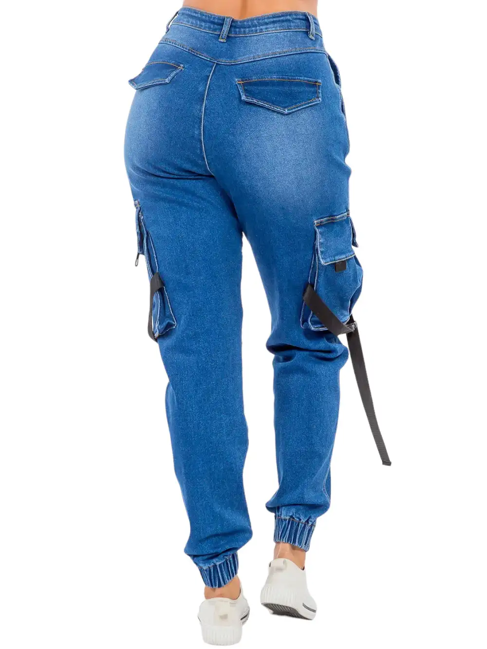 High-Waist Denim Utility Cargo Pants
