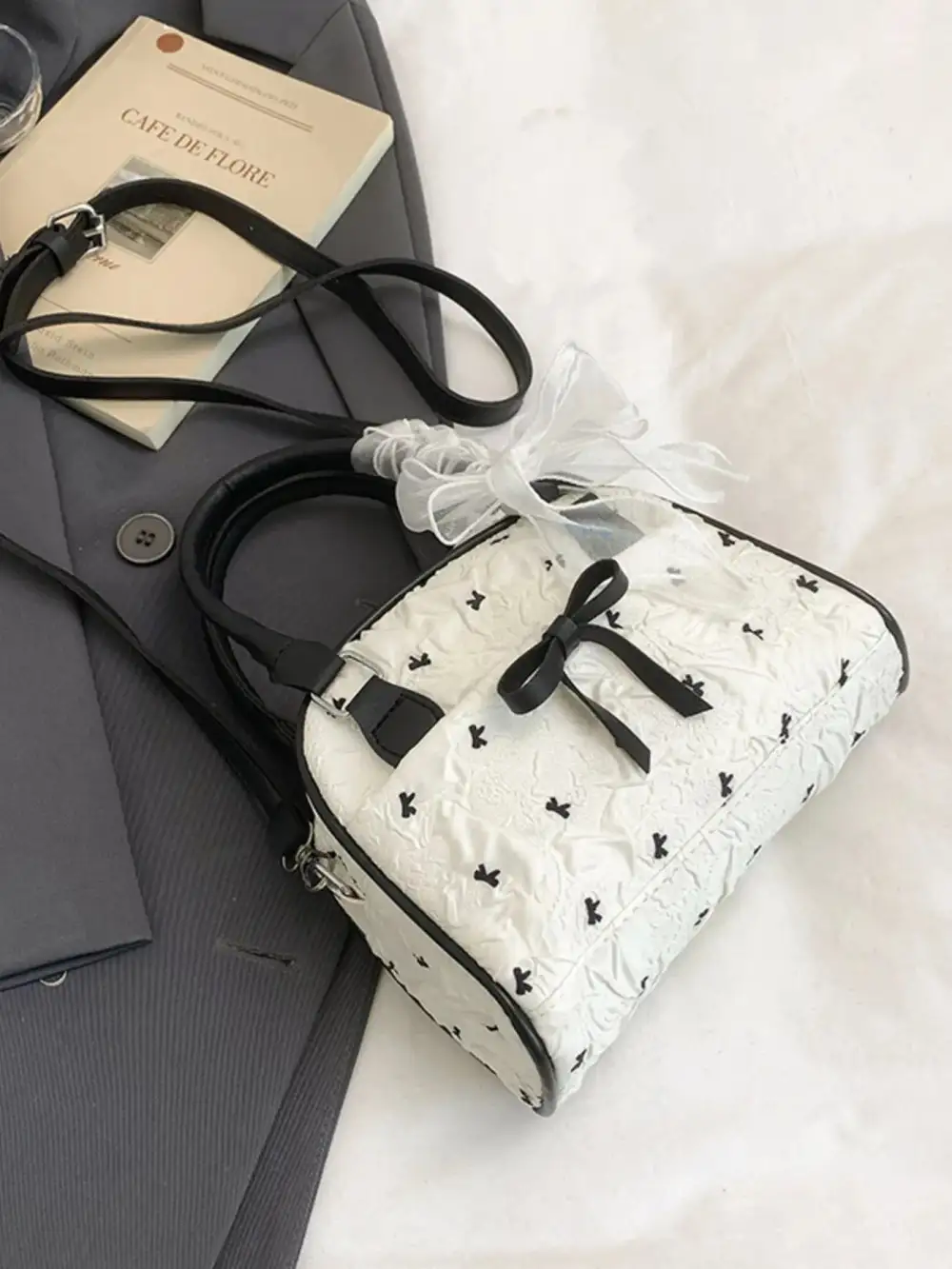 Everyday Bow Accent Ruched Crossbody Bag