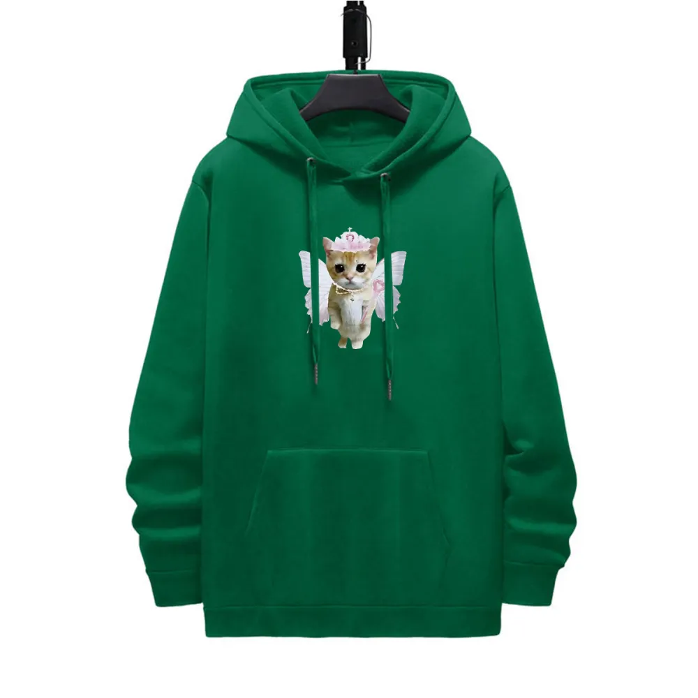Angel Cat Pattern Printed Hoodie