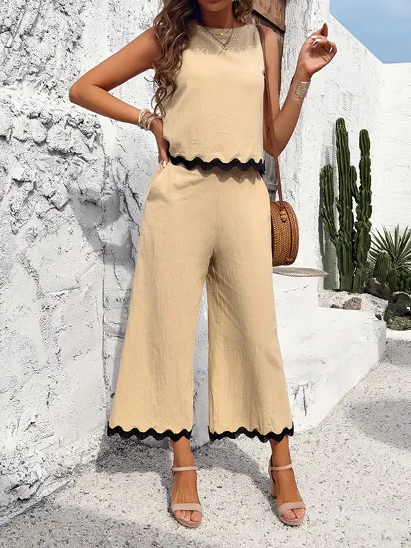 Relaxed Sleeveless Buttoned Panel Detail Vest And Pants Set