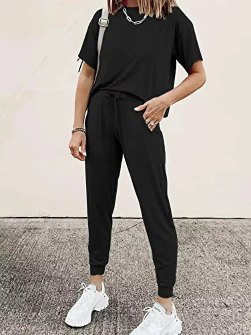 Full Size Round Neck Top and Drawstring Pants Set Plus Size