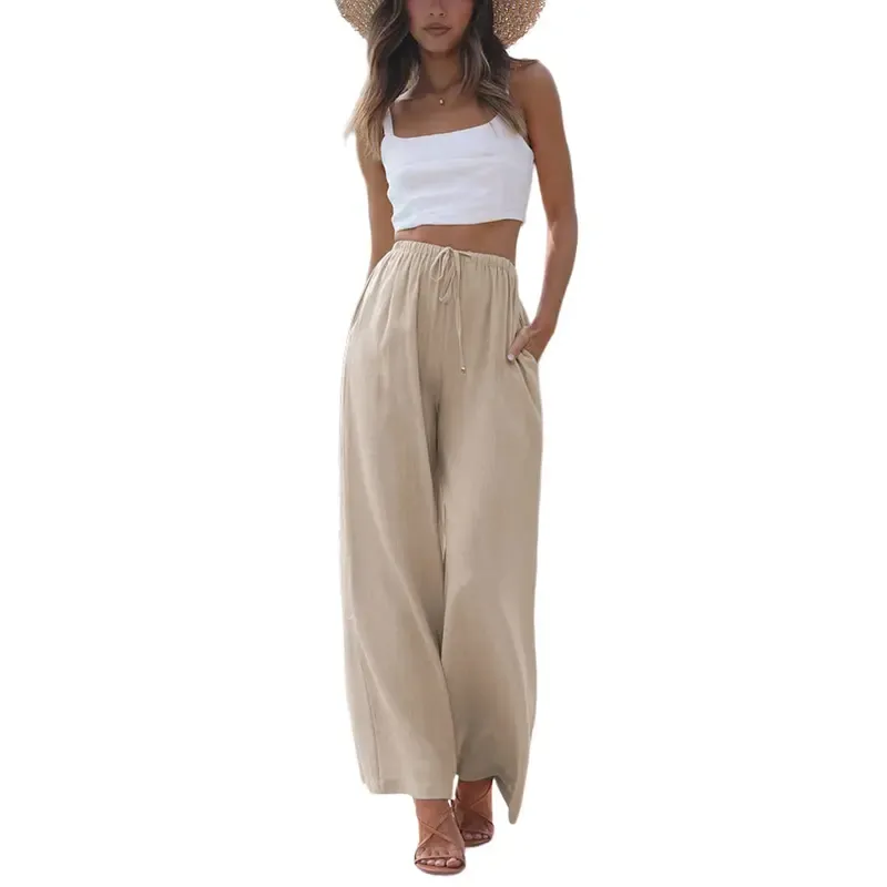 Women's Summer Cotton Linen Wide Leg Pants