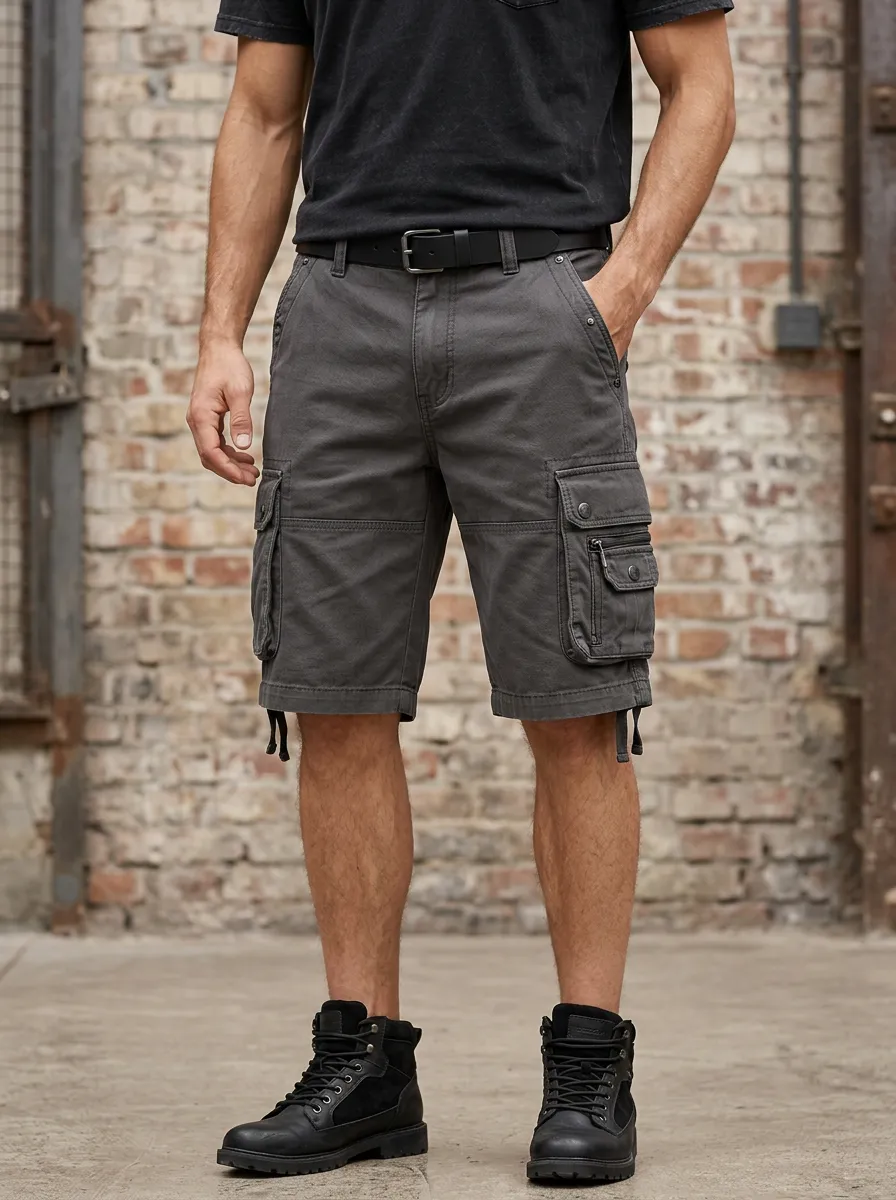 Men's Multi-Pocket Drawstring Waist Cargo Shorts