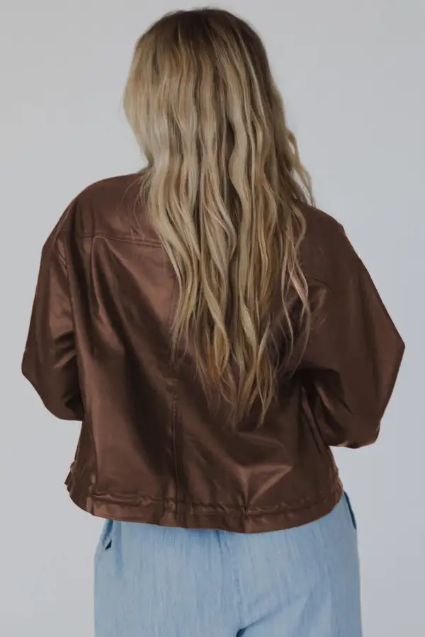 Chicory Double Flap Pocket Drawstring Hem Leather Jacket