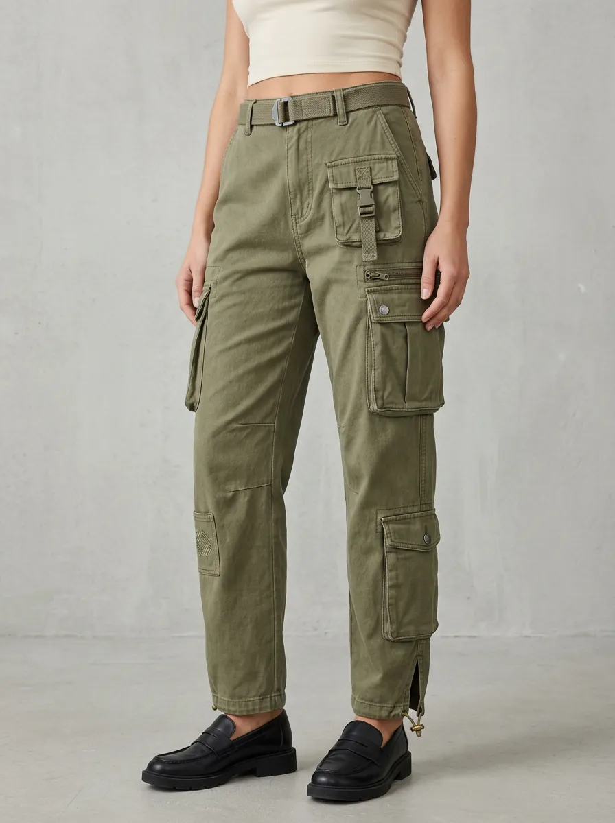 Functional Utility Style Multi Pocket Design Women's Multi Pocket Cargo Pants