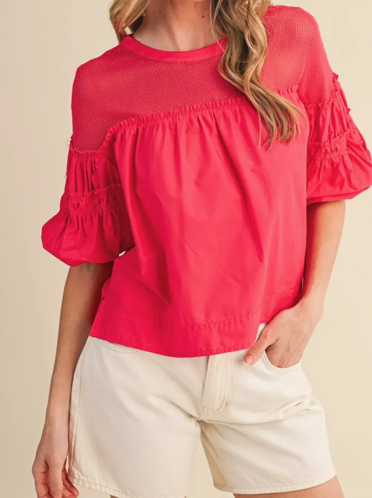 Raspberry Bubble Sleeve Top