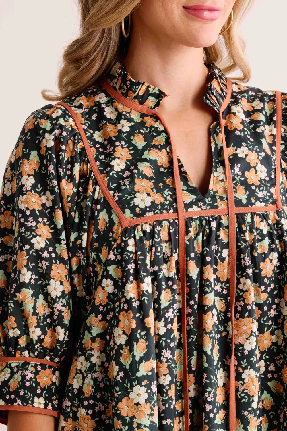 Floral Print Stand Collar Dress