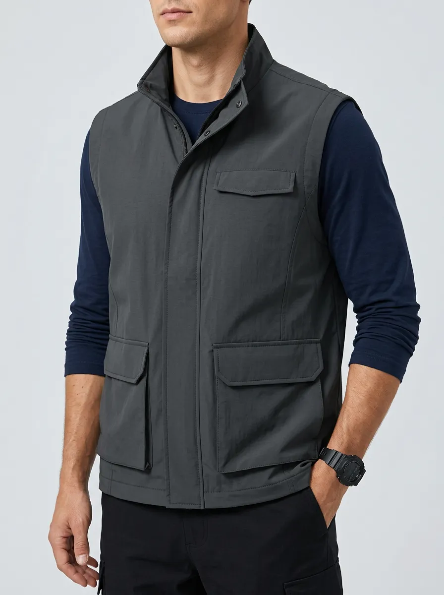 Cargo-Style Outdoor-Inspired Utility Pocket Sleeveless Men's Jacket