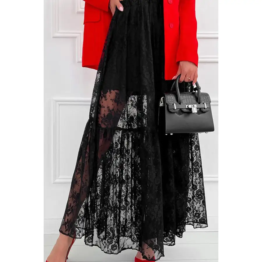 Lace Elastic Waist Maxi Skirt