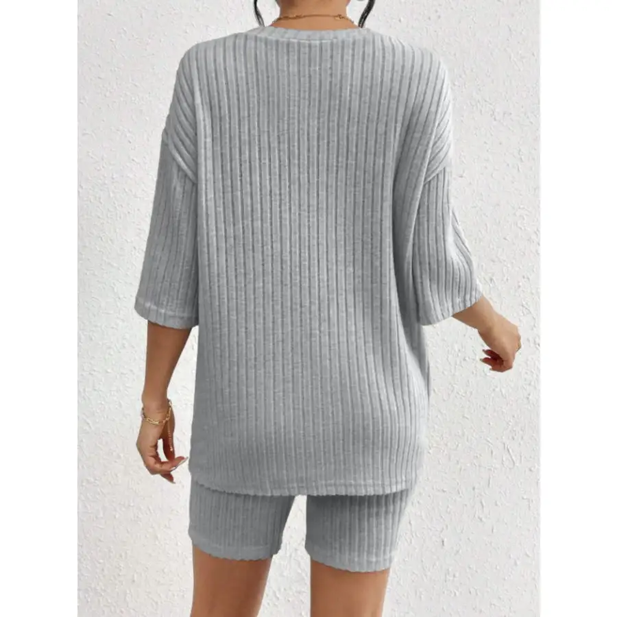 Ribbed Round Neck Top and Shorts Set