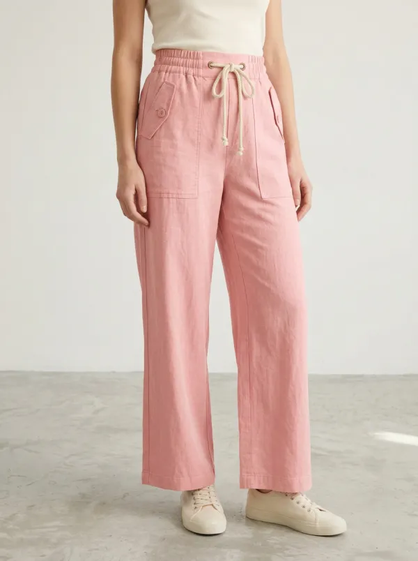 Women's Classic Linen Inspired Adjustable Drawstring Waist Pants