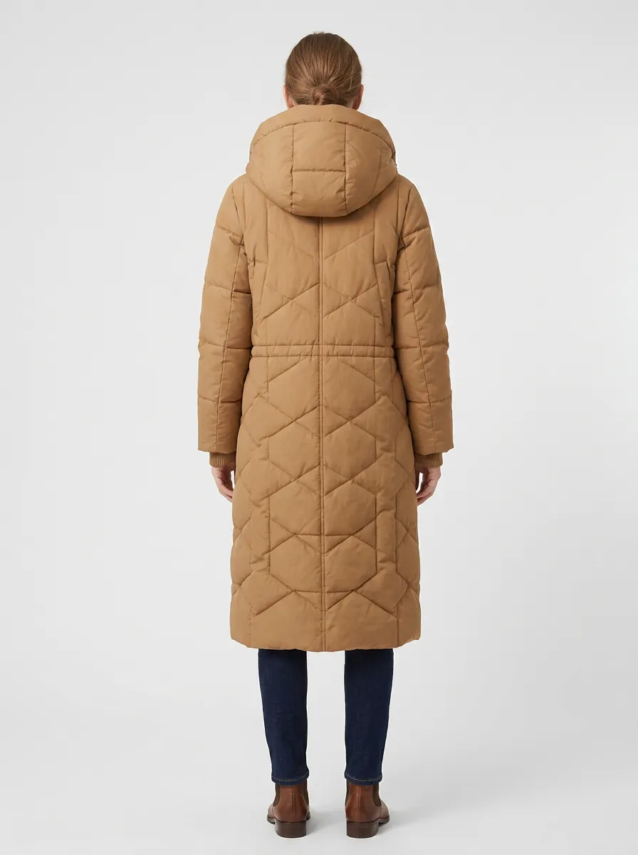 Seasonal Quilted Padded Long Hooded Coat