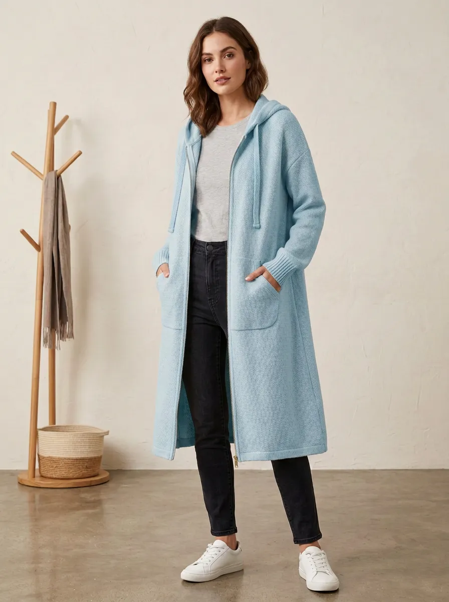 Daily Knit Long Hooded Coat