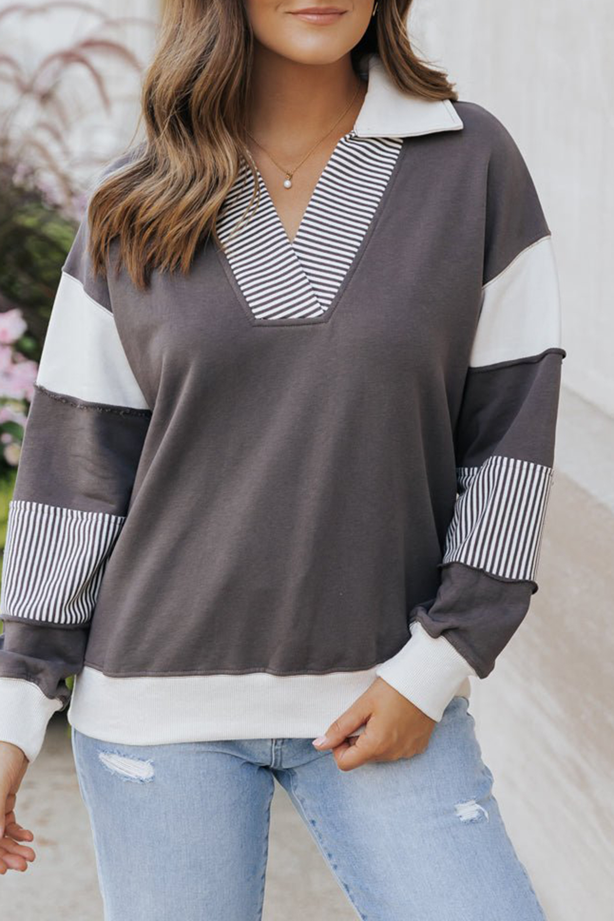 Charcoal Color Block Terry Sweatshirt