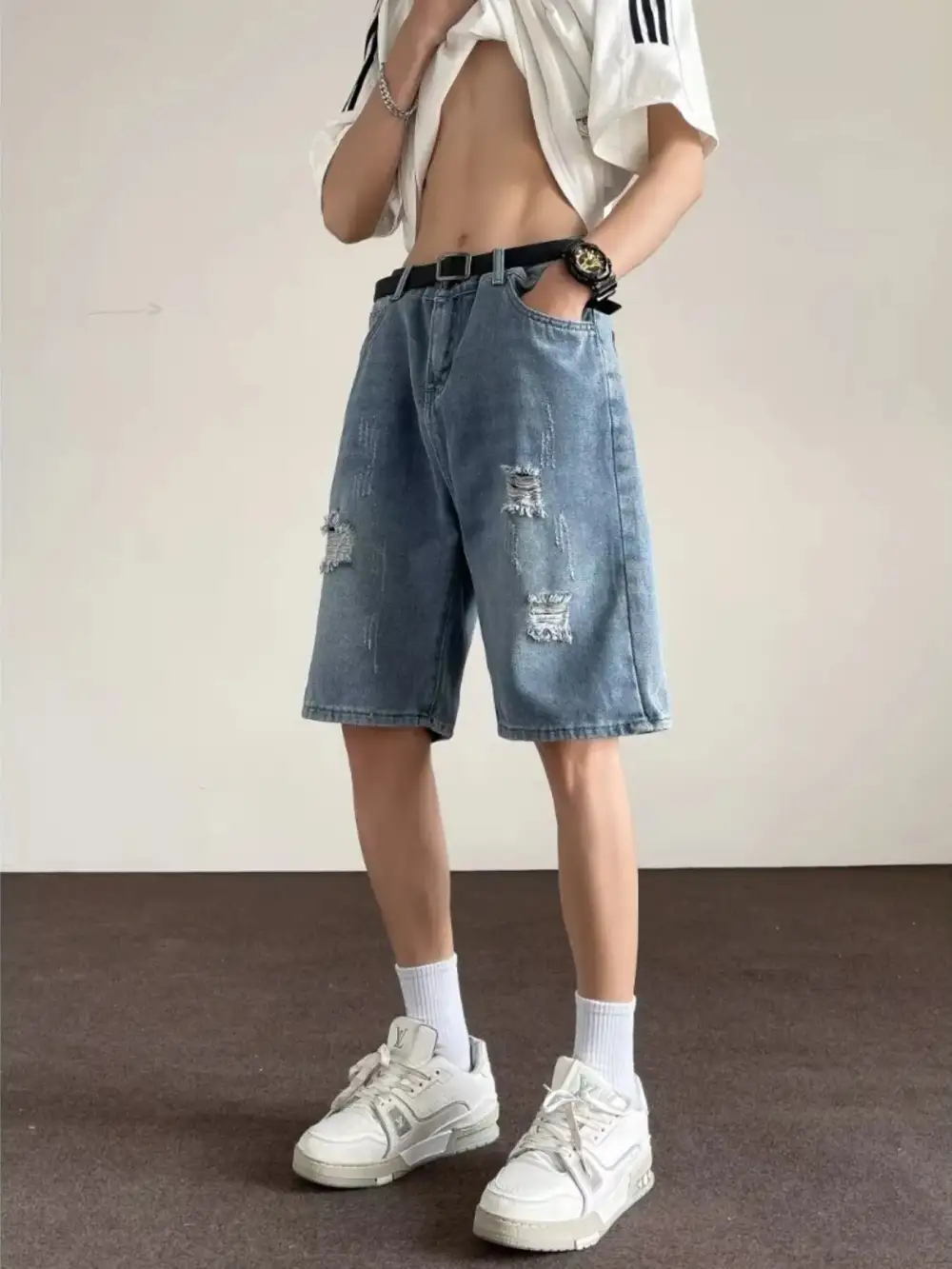 Men's Full Size Ripped Casual Loose Fit Denim