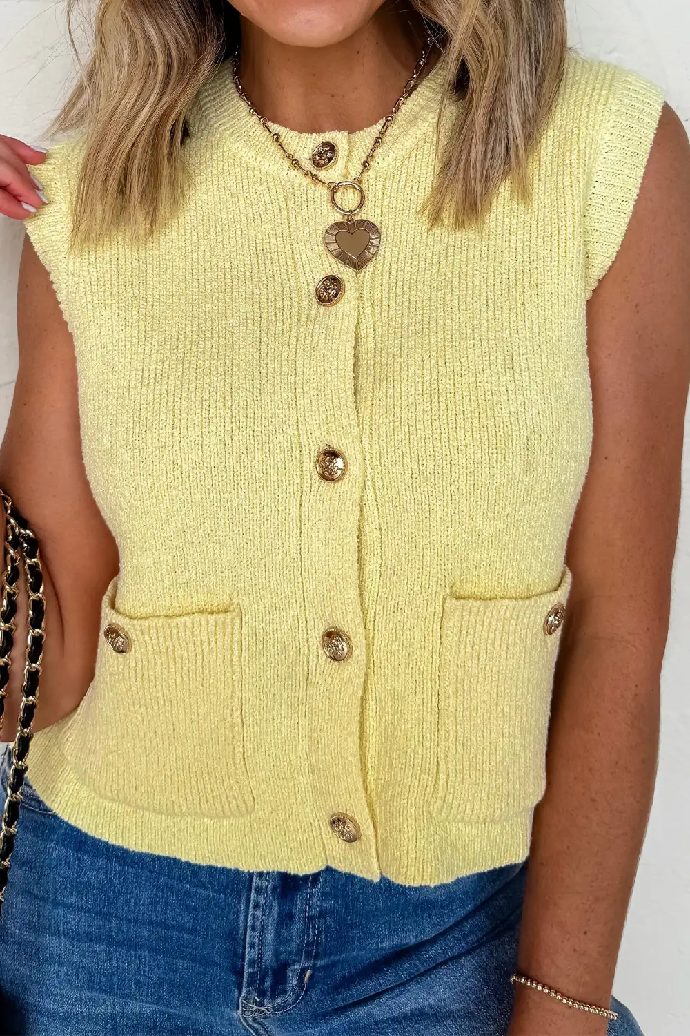 Knit Button Pocketed Sweater Vest