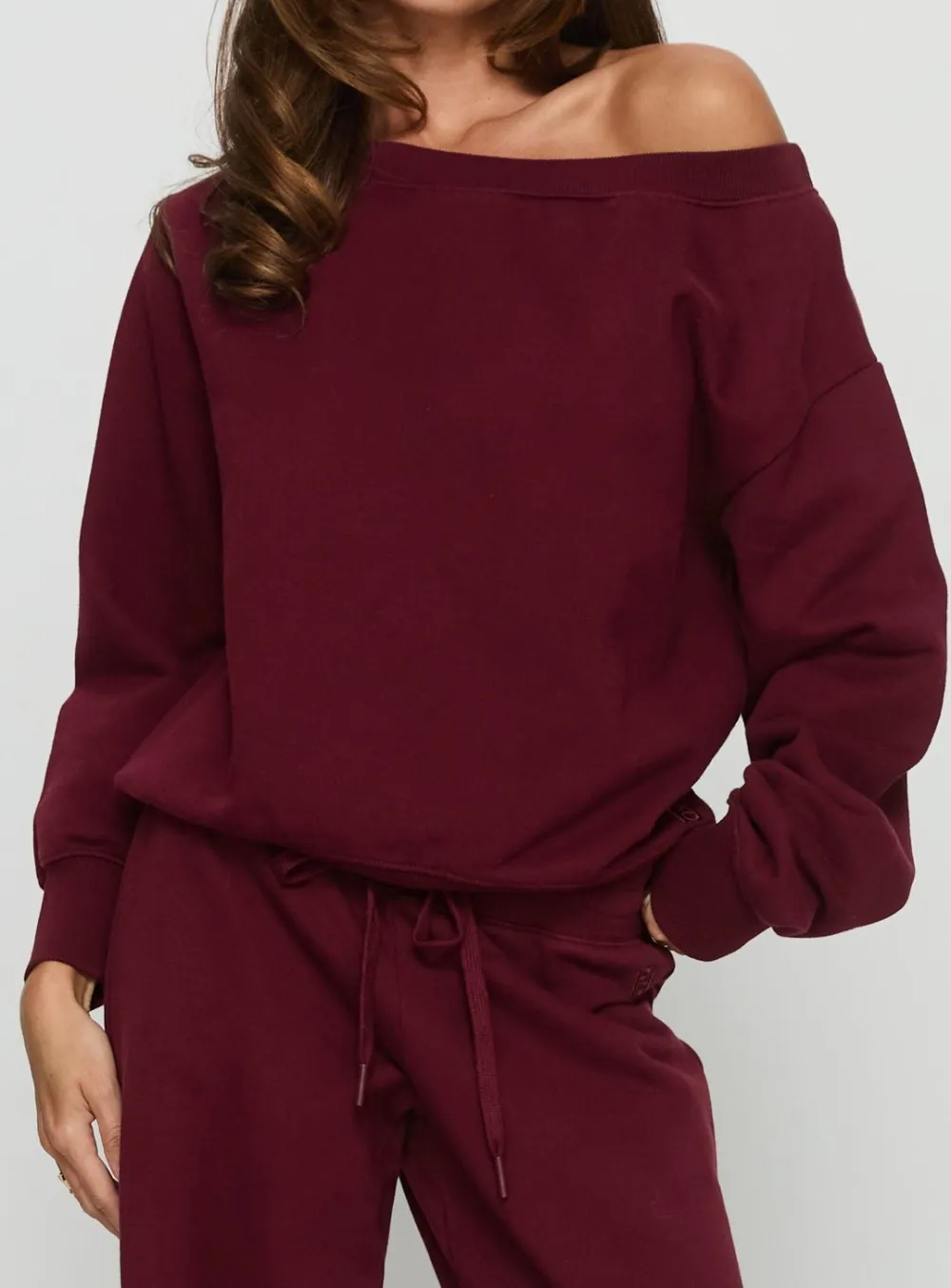 Ribbed Hem Off Shoulder Sweatshirt