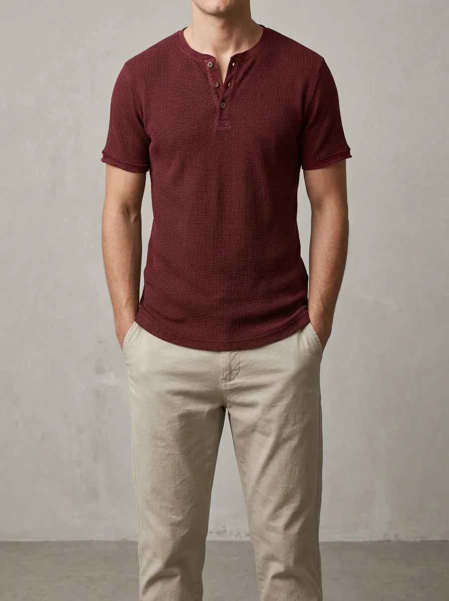 Ribbed Men's Short-Sleeve Henley Shirt