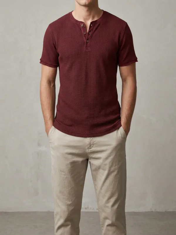 Ribbed Men's Short-Sleeve Henley Shirt