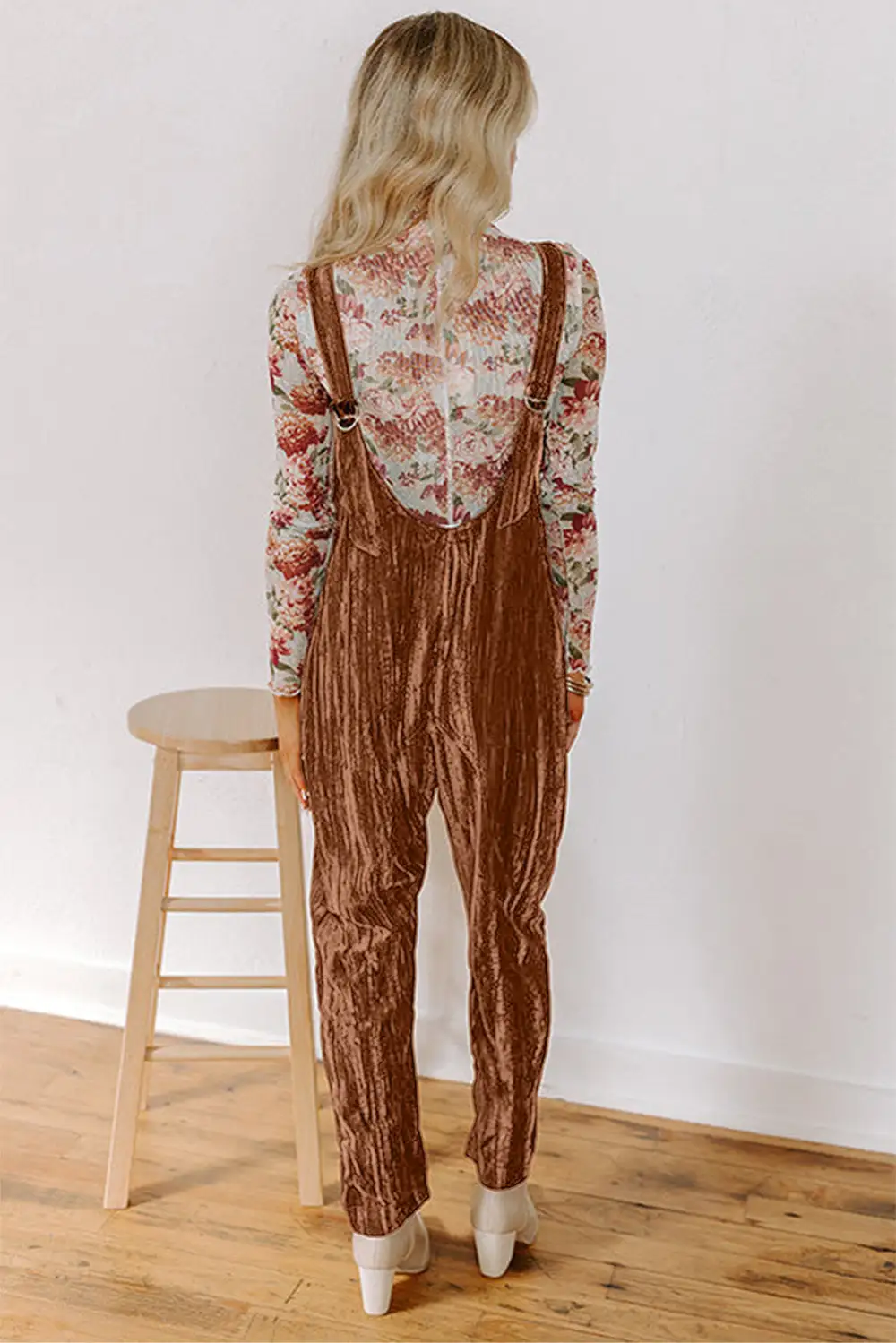 Velvet Strap Pocket Jumpsuit