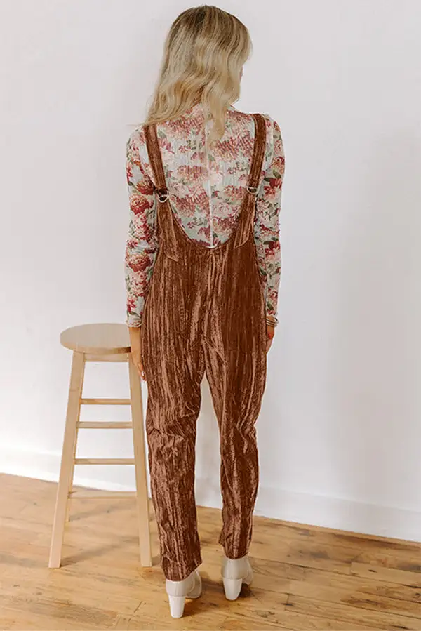 Velvet Strap Pocket Jumpsuit