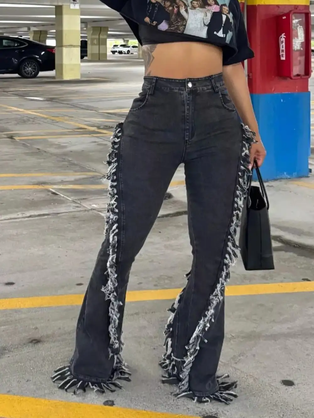 Tailored High Waist Flare Leg Denim Jeans