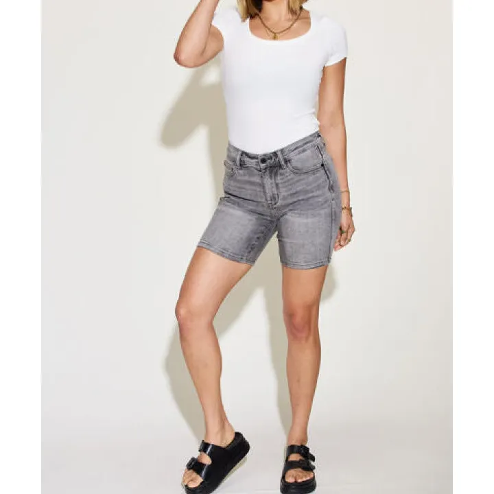 Full Size High Waist Washed Denim Shorts