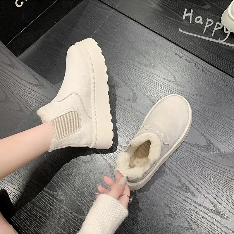 Leather Plush-Lined Warm-Lined Ankle Boots