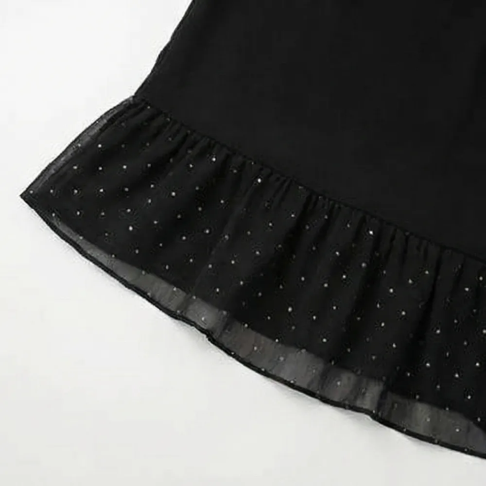 Ruffle Mesh Detail Ruffle Hem Midi Dress