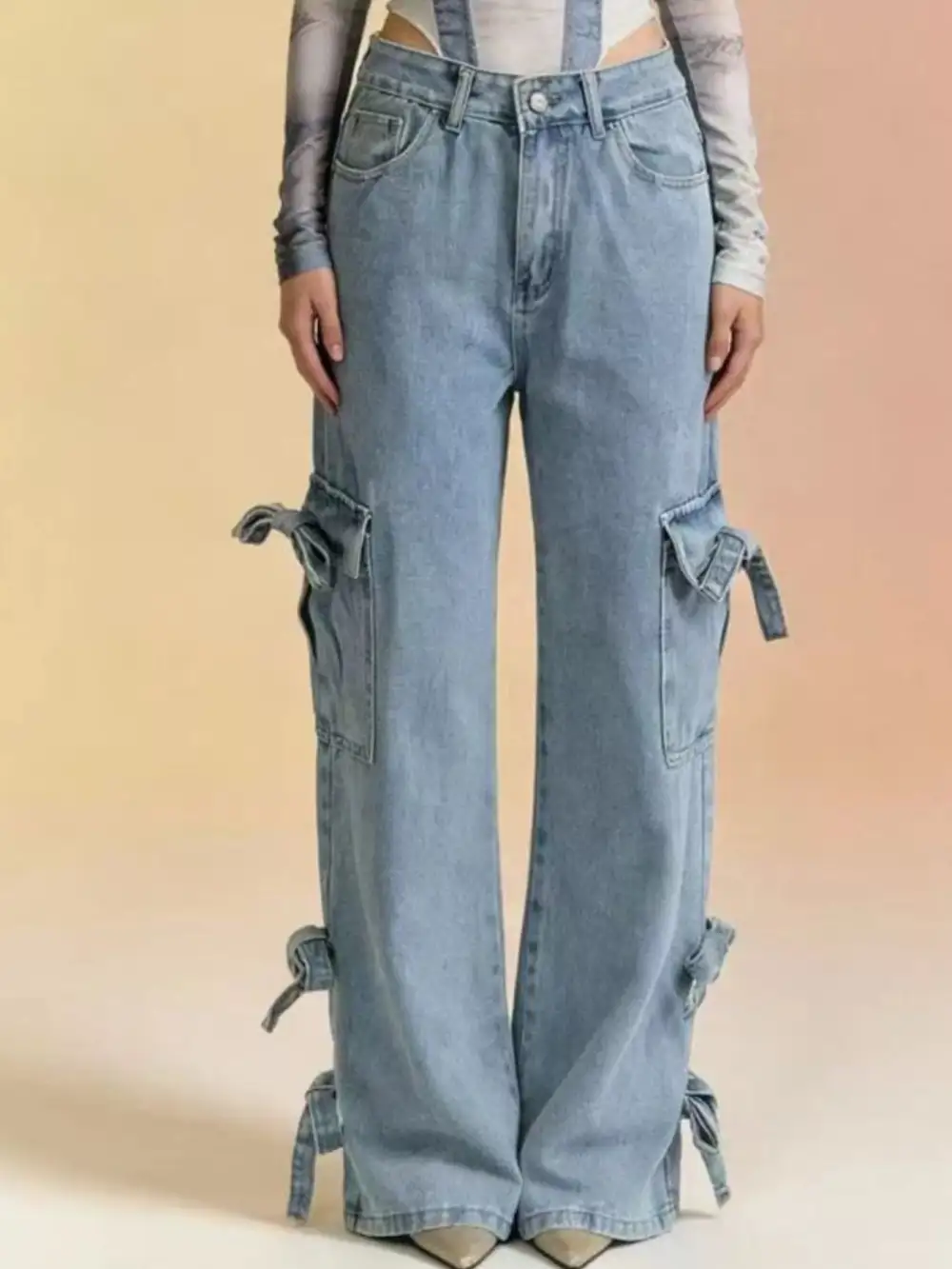 Raw Hem Tiered Denim Jeans