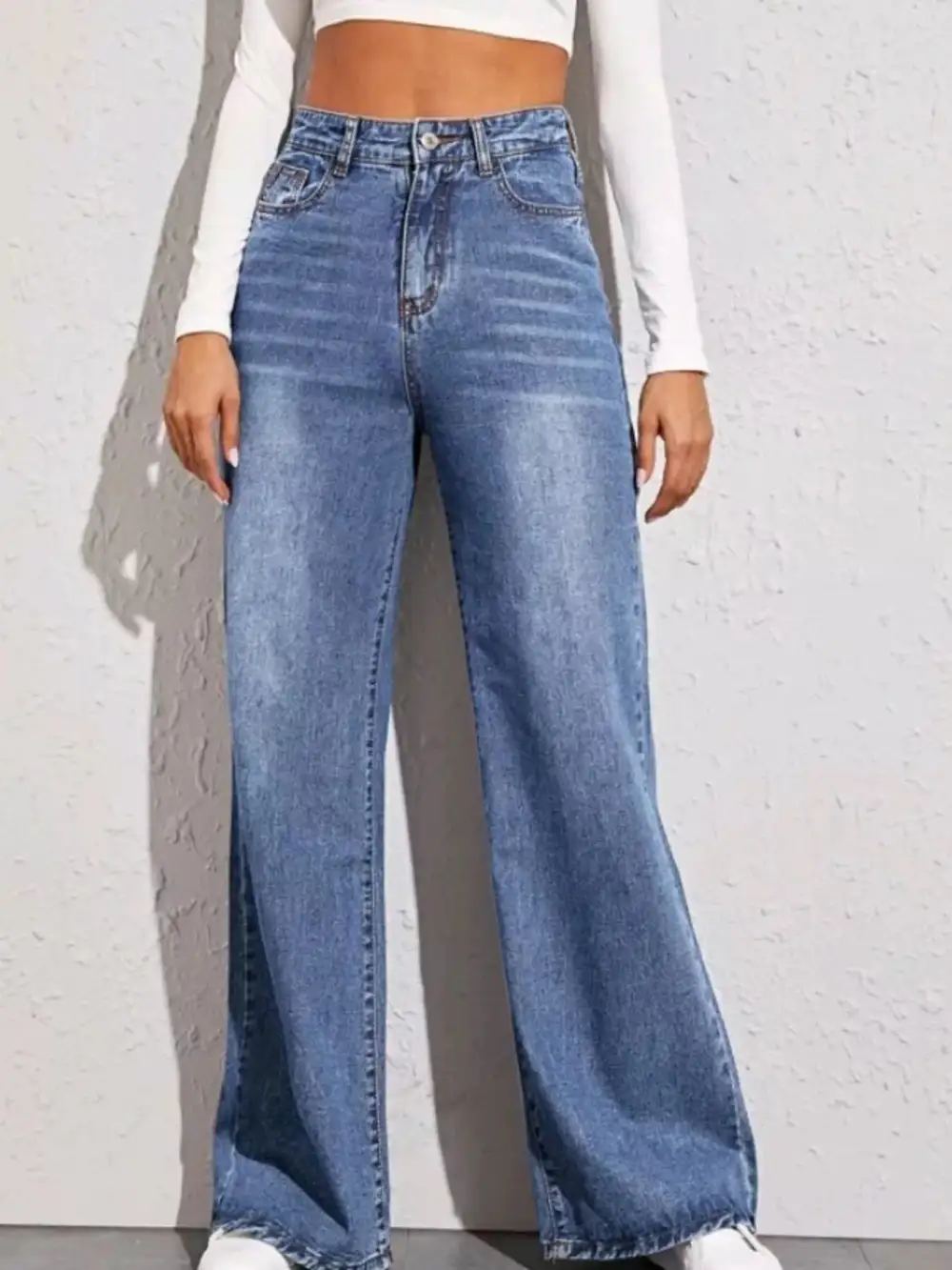Casual High Waist Wide Leg Denim Jeans