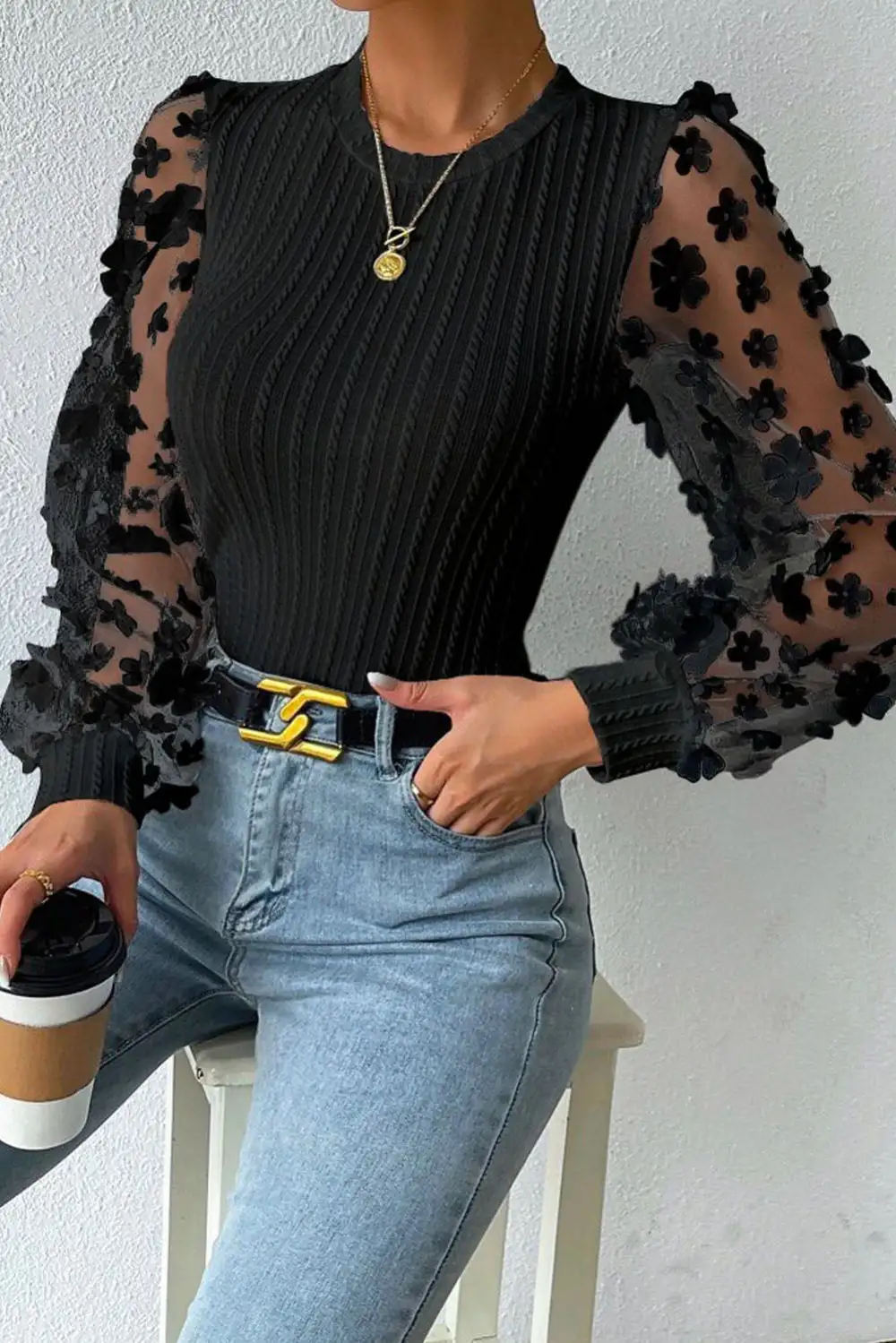Floral Ribbed Textured Blouse